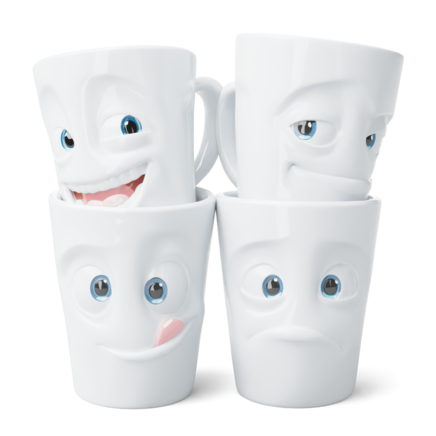 Witzigkeit Set: Henkelbecher Verschmitzt, Verdutzt, Lecker, Witzig - Movie Edition + 5 Postkarten