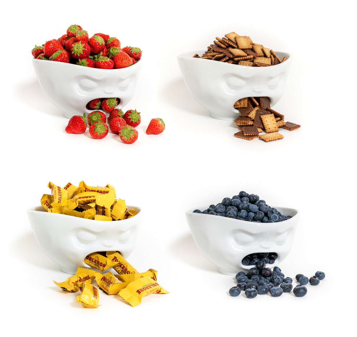  Sehr viel origineller kann man Snacks wohl nicht präsentieren – oder habt ihr schon mal gesehen, wie aus einer Schale die Schleckereien in kleinen Portionen herauskullern und darauf warten verspeist zu werden? Jetzt schon! All die süßen Beeren, duftenden Kekse, Schoko-Bons, Nüsse und Cracker aller Art warten auf ihr Coming out und die KOTZENDE ist als lustige Tischdekoration die große Bühne dafür. 